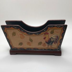 Rooster Wooden Napkin Holder Painted by Robert Weiss. Rare find